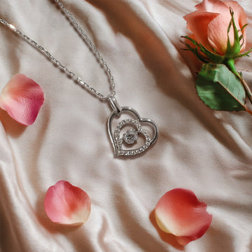 Crowned in Love – Double Heart Floating Crystal Necklace
